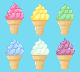 ice cream soft in a cone in different flavors