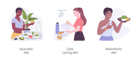 Fototapeta premium Healthy nutrition plan isolated cartoon vector illustrations set.