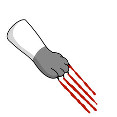 Cat foot. Scratch with blood trail. Aggression and injuries. Evil behavior of pet. Cartoon flat illustration