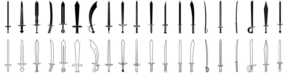 Sword icon vector set. saber illustration sign collection. weapon symbol. steel logo.