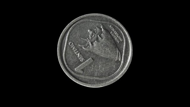 Reverse of Philippines coin 1 sentimo minted from 1983 till 1993. Isolated in black background.