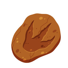 Footprints of a fossil dinosaur. Dino reptile foot trail. Paw in brown clay or stone.
