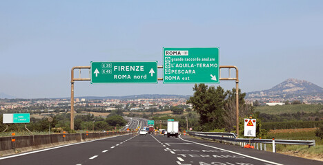 italian highway with name of place in Italy