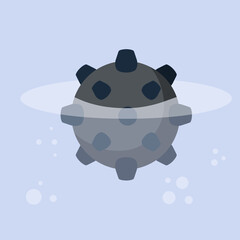 Naval mine. Bomb to destroy ships. Military weapons in water.