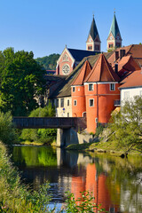 Fototapeta na wymiar The colorful famous Biertor with the bridge across river Regen in Cham, Bavaria.