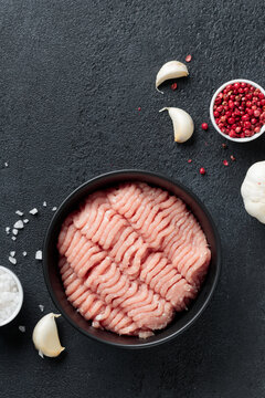 Cutlet ingredients poultry farce meat in a plate