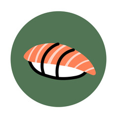 illustration of sushi with salmon on green.