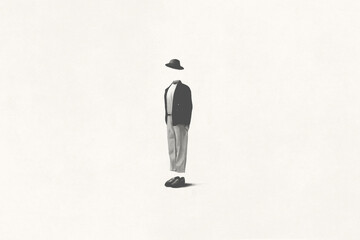 Fototapeta Illustration of black and white invisible elegant man, surreal concept obraz