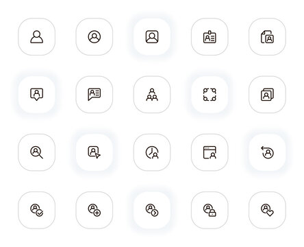 Users avatar line icons set. Profile, person symbol, teamwork, human, face and other buttons. Vector outline pictograms for web and ui, ux mobile app design. Editable Stroke. 24x24 Pixel Perfect.