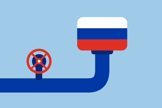 Russia as source and distributor of gas and oil - tap and valve as metaphor of supply cancellation, discontinuation and abolition. Vector illustration.