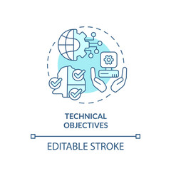 Technical objectives turquoise concept icon. International cooperation targets abstract idea thin line illustration. Isolated outline drawing. Editable stroke. Arial, Myriad Pro-Bold fonts used