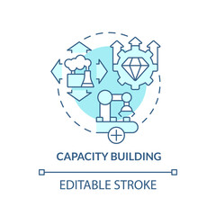 Capacity building turquoise concept icon. Facility growth. International cooperation abstract idea thin line illustration. Isolated outline drawing. Editable stroke. Arial, Myriad Pro-Bold fonts used