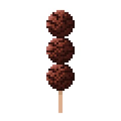 Chocolate meatball ice cream pixel art. Vector illustration.