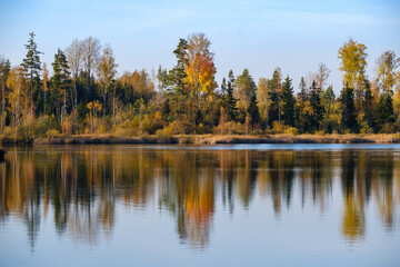 Fototapeta na wymiar Swedish forest lake in autumn