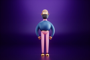 Funny cartoon 3D character isolated on white background. Modern design, magazine style. 3D illustration, 3D render.