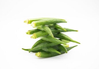 Okra, Lady's Finger, Bhindi on a white background.