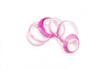 Red onion rings close up isolate on white background