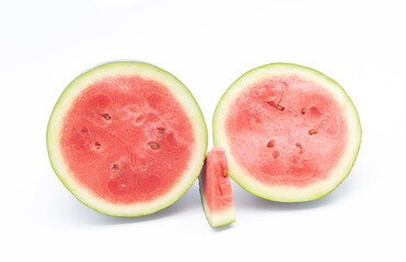 fresh watermelon fruit over on white background, red fruit