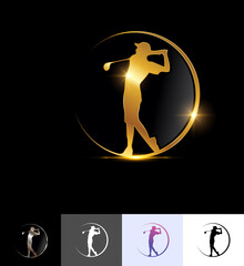 Golden Golfer in Circle Logo Sign