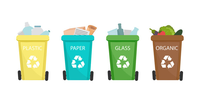 Colorful recycle garbage bins for waste separation vector set
