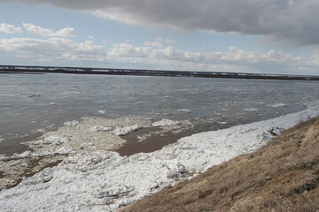 ice drift in spring on the river