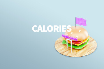The problem of obesity, 3D burger as a teleport to obesity. Overweight, fast food, junk food. 3D illustration, 3D render.