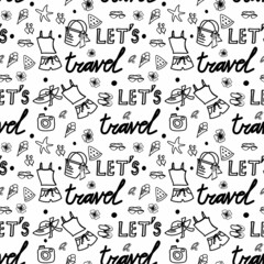Summer, vacation, beach, travel. Drawing on a transparent background. Choose your own background color. Pattern, desktop wallpaper, pattern on fabric, background. Vector pattern.