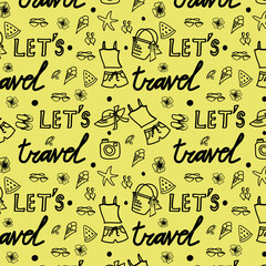Summer, vacation, beach, travel. Drawing on a transparent background. Choose your own background color. Pattern, desktop wallpaper, pattern on fabric, background. Vector pattern.