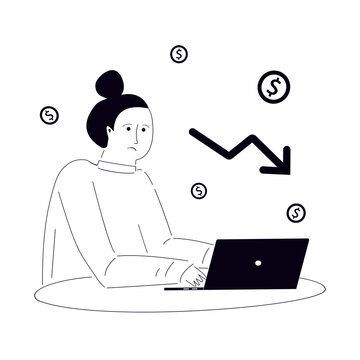 worried woman laptop financial crisis clip art preview