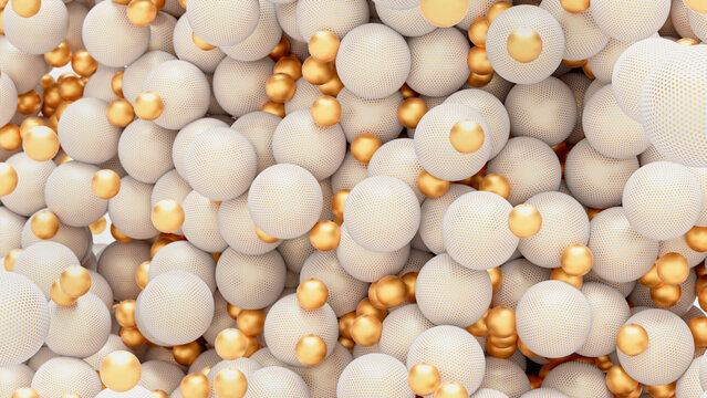 3d Render Background Of Flying Colliding White-gold 3d Spheres