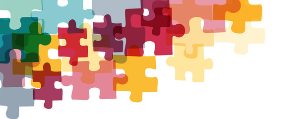 Colorful jigsaw puzzles on a white background - obrazy, fototapety, plakaty