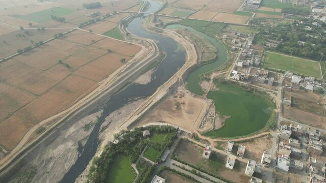 SA Gardens and Lahore Smart City Aerial View of Pakistani Farms, kala shah kako Punjab Pakistan, drone's footage