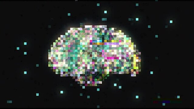 Glitch distortion connection error human brain cyberspace digital particles motion design