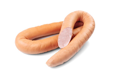 Delicious boiled sausages isolated on white background.
