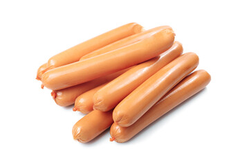 Delicious boiled sausages isolated on white background.