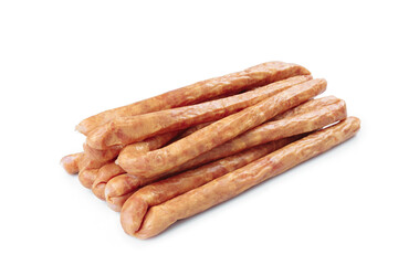 Delicious boiled sausages isolated on white background.