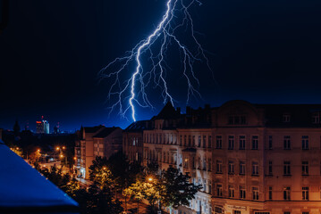 Thunderstorm night with lightning over Leipzig
