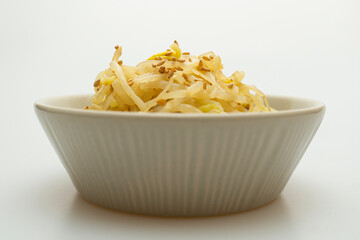 Stir-fried bean sprouts neatly served in a bowl