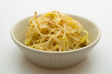Stir-fried bean sprouts neatly served in a bowl
