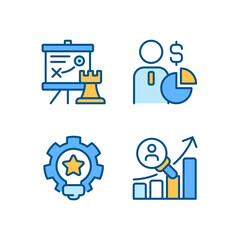 Successful business formula pixel perfect RGB color icons set. Marketing. Isolated vector illustrations. Simple filled line drawings collection. Editable stroke. Montserrat Bold, Light fonts used