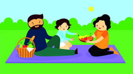 family mom, dad and child on a picnic