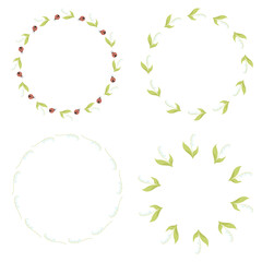 collection Round frames with May lilies of the valley with leaves and ladybugs. Vector illustration. Spring card, decoration, napkin for design, postcards, decor and decoration, print