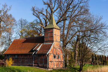 Fototapeta na wymiar The old church in Wroblewo in Zulawy