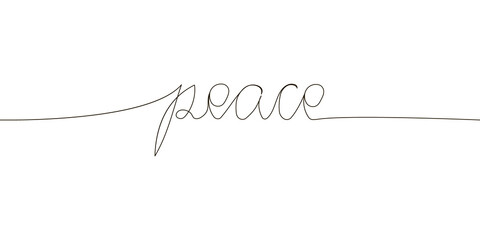 Peace continuous line drawing. One line art of english hand written lettering, peaceful, no war.