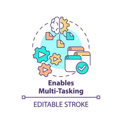Enables multi tasking concept icon. Artificial intelligence advantage abstract idea thin line illustration. Isolated outline drawing. Editable stroke. Arial, Myriad Pro-Bold fonts used