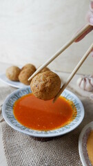 Pempek is a traditional food from Palembang, South Sumatra province. This food is made from sago and fish