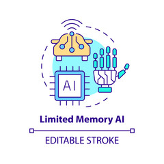 Limited memory AI concept icon. Stored information. Artificial intelligence type abstract idea thin line illustration. Isolated outline drawing. Editable stroke. Arial, Myriad Pro-Bold fonts used