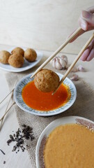 Pempek is a traditional food from Palembang, South Sumatra province. This food is made from sago and fish