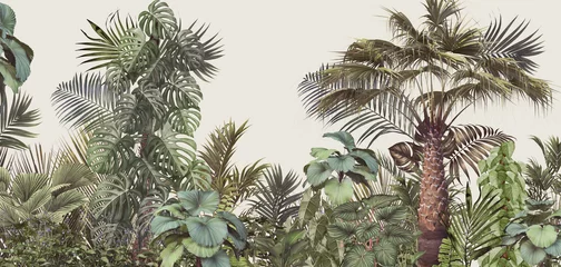 tropische Bäume und Blätter für Digitaldrucktapeten, kundenspezifische Designtapeten - 3D-Illustration © Bilstock