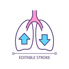 Respiratory system RGB color icon. Lungs function. Breathing techniques. Inhaling, exhaling. Relaxing breath. Isolated vector illustration. Simple filled line drawing. Editable stroke. Arial font used